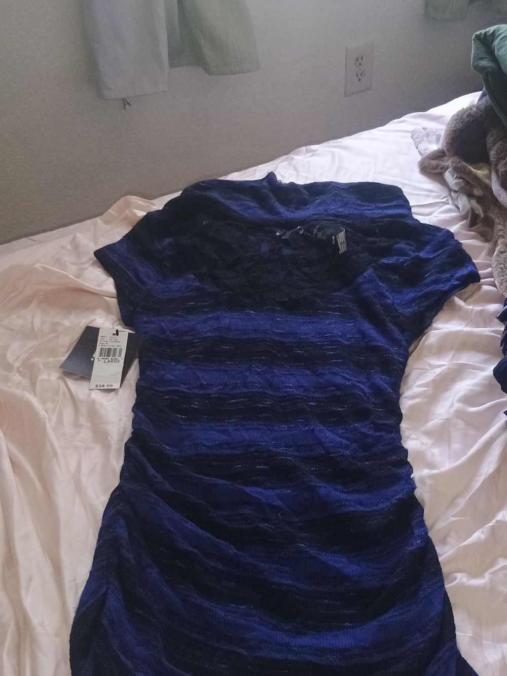 Iz Byer Royal Blue and Black Striped Short Sleeve Tunic